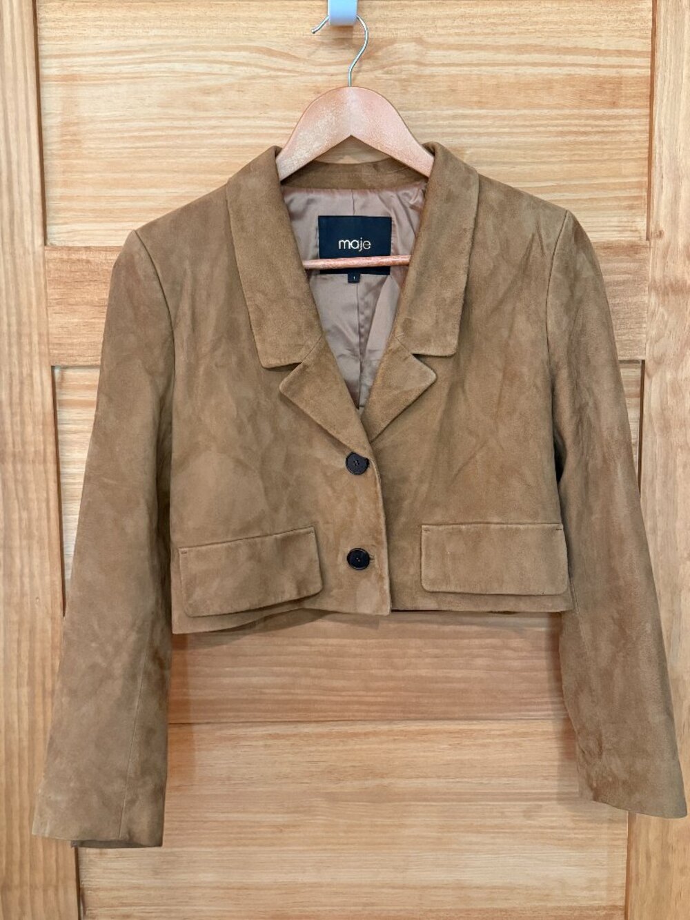 Maje Brown Sheepskin Suede Leather Cropped Button Front Jacket size 1/US S